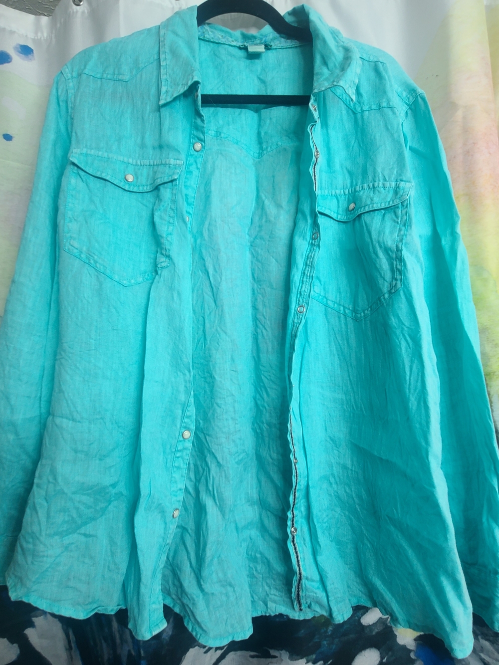 Sundance 100% Linen Turquoise Shirt